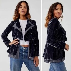 NWT Free People Faye velvet jacket, grayish blue, women’s size XL.